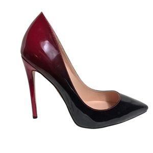 VOCOSI Black and Red Patent Leather Ombre Stiletto Pumps Heels Shoes